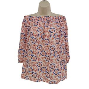 Vineyard Vines Shirt Womens Large Floral‎ Off Shoulder Smocked Boho 2W001512